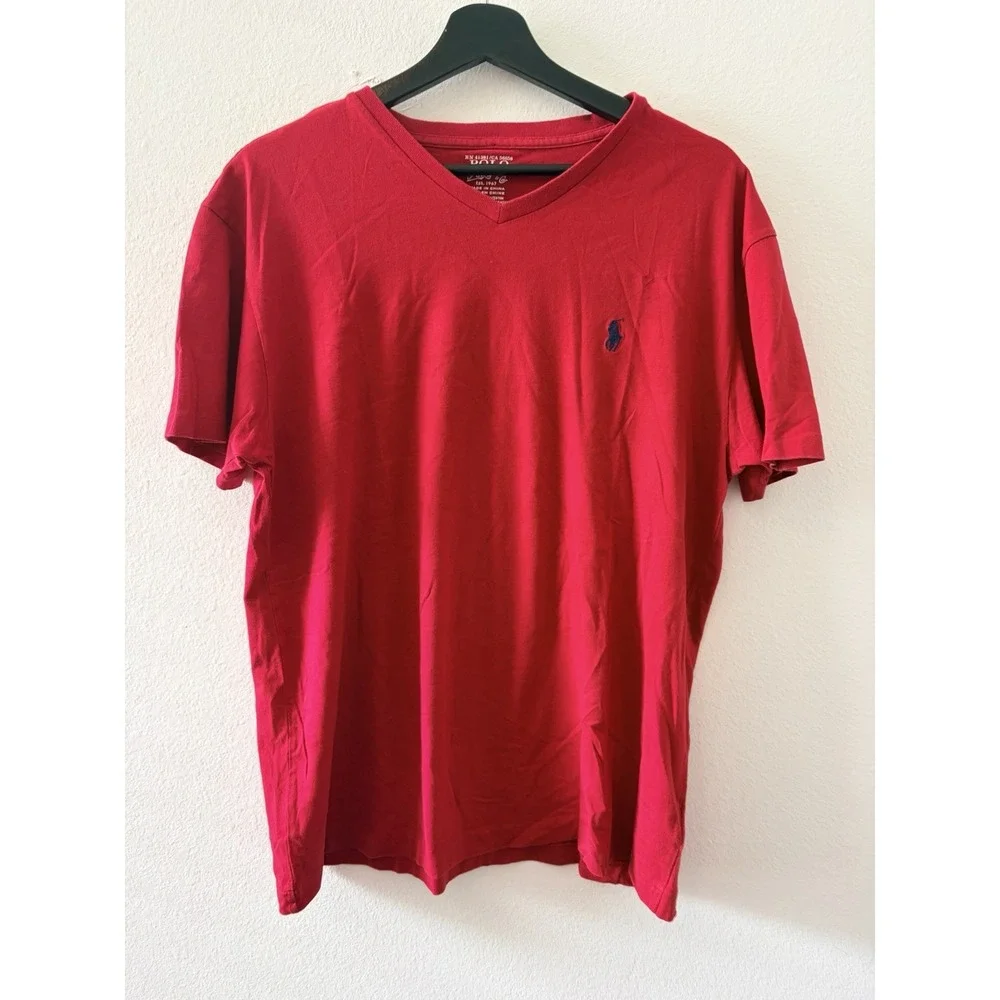 Polo Ralph Lauren V-Neck T-Shirt Mens Size M Red Short Sleeve Cotton